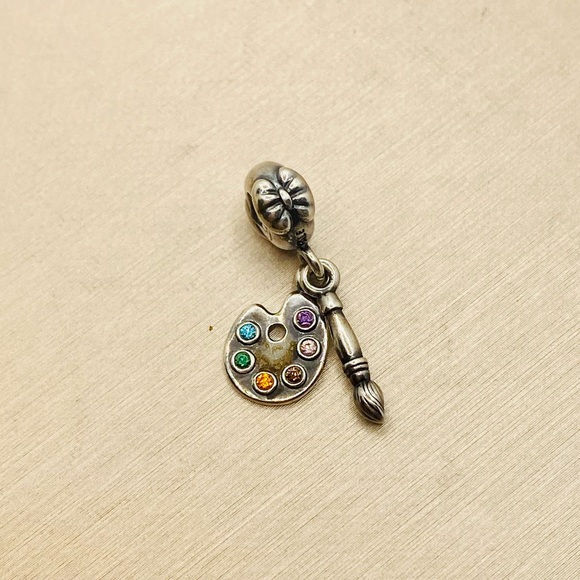 EUC Pandora 791268CZMX Sterling Silver Artist Palette Dangle Bead w/ CZ's - Picture 4 of 9